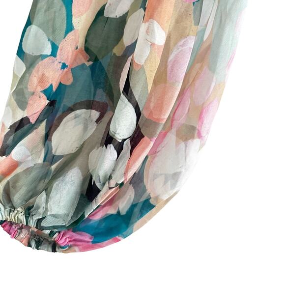 One and Only Collective Floral Deep V Neck Balloon Sleeve Mini Dress Medium - Picture 5 of 7
